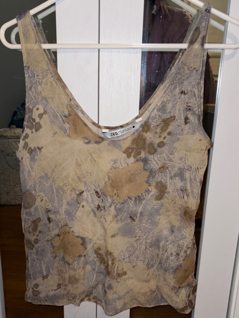Zara Beige and Taupe Floral-Print V-Neck Tank